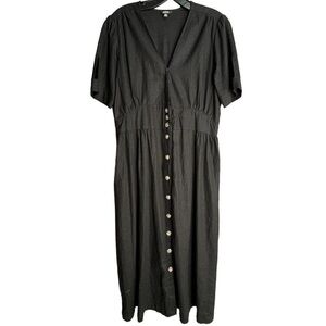 Buffalo David Bitton Linen Blend Button Front Short Sleeved Dress Medium Black